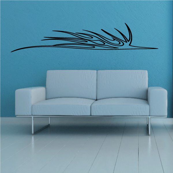 Black pinstripe vinyl decal with curved flame-like lines