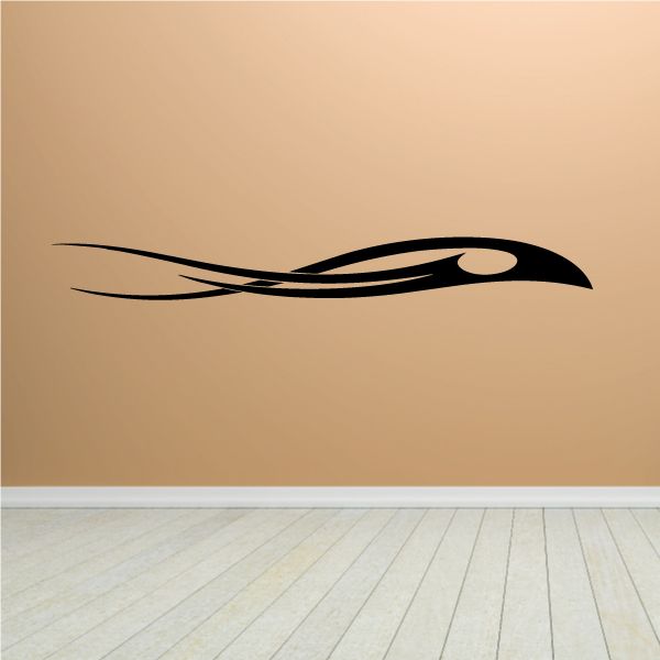 Black pinstripe vehicle vinyl decal with swooping stripe flame shape