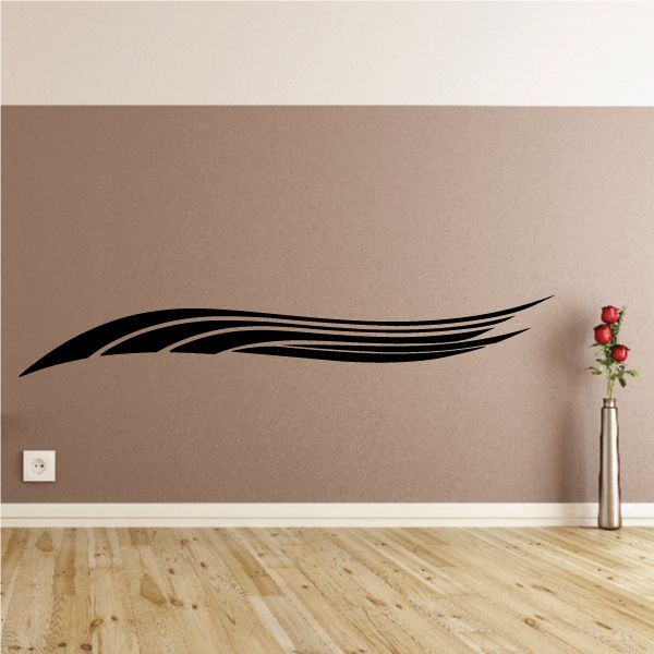 Vehicle pinstripe vinyl decal with black curved swoosh stripes
