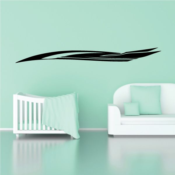 Vehicle pinstripe vinyl decal, black swooping stripe with pointed tip