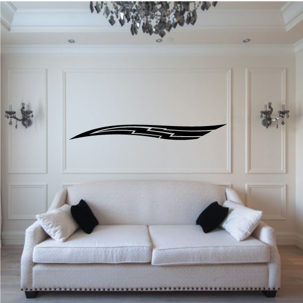 Vehicle pinstripe vinyl decal, black stylized racing stripe swoosh.