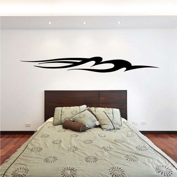 Vehicle pinstripe vinyl decal with black sweeping swirl flame graphic