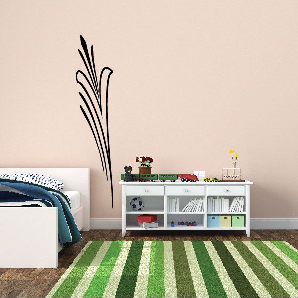Vehicle pinstripe vinyl decal with sweeping black stripes on light wall