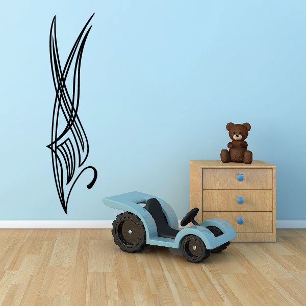 Vehicle pinstripe vinyl decal in black, stylized racing stripe outline