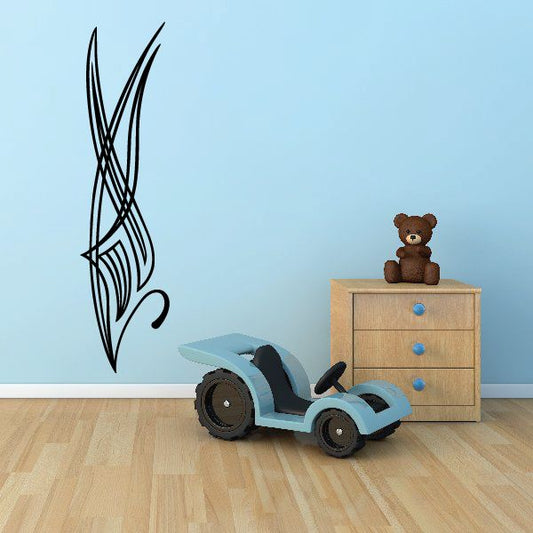 Vehicle pinstripe vinyl decal in black, stylized racing stripe outline