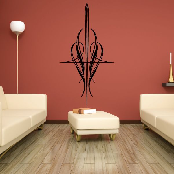 Black pinstripe vinyl vehicle decal with vertical tribal arrow design