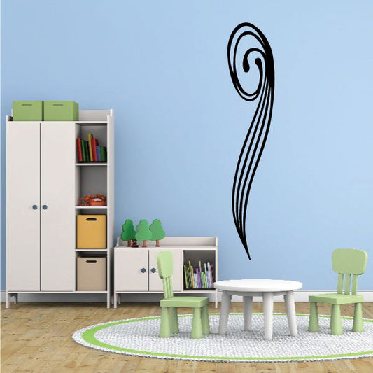 Pinstripe vinyl swirl decal, black outline on white backing