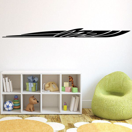 Vehicle pinstripe vinyl decal, long black swoosh stripe