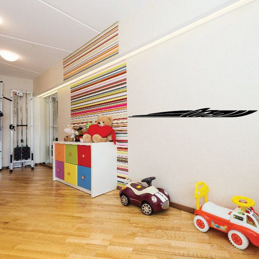 Multicolor pinstripe vinyl wall decal with black swoosh detail