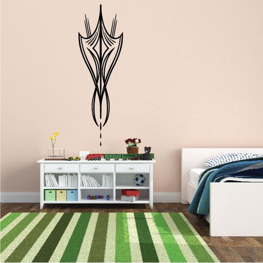 Black pinstripe vehicle vinyl wall decal, tribal winged flame design
