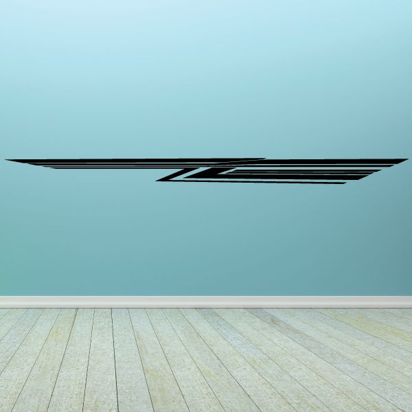 Vehicle pinstripe vinyl decal with long winged stripe design, black and white
