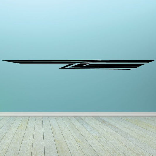 Vehicle pinstripe vinyl decal with long winged stripe design, black and white