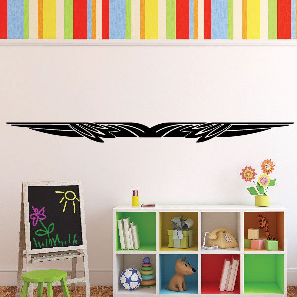 Black vehicle pinstripe vinyl decal with winged lightning stripe, long horizontal shape