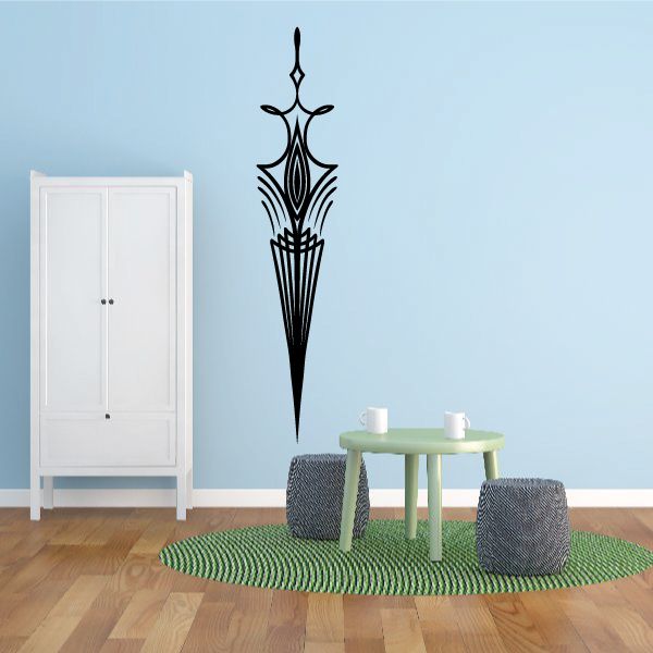 Vehicle pinstripe vinyl decal, tall black decorative spear with pinstripe lines