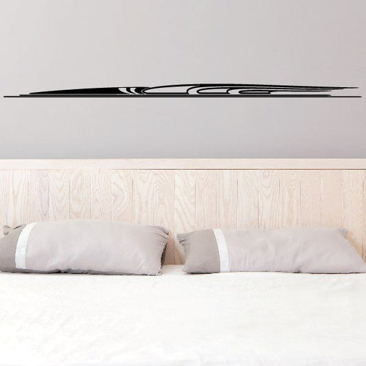 Pinstripe vinyl decal strip with black and gray curved pinstripe lines