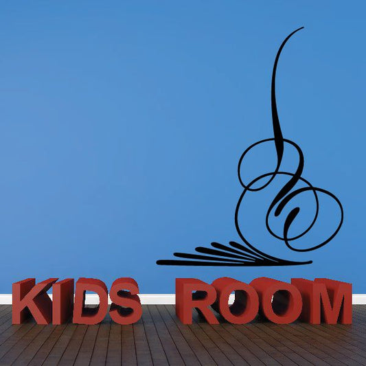Wall decal reading 'KIDS ROOM' with swirl line graphic