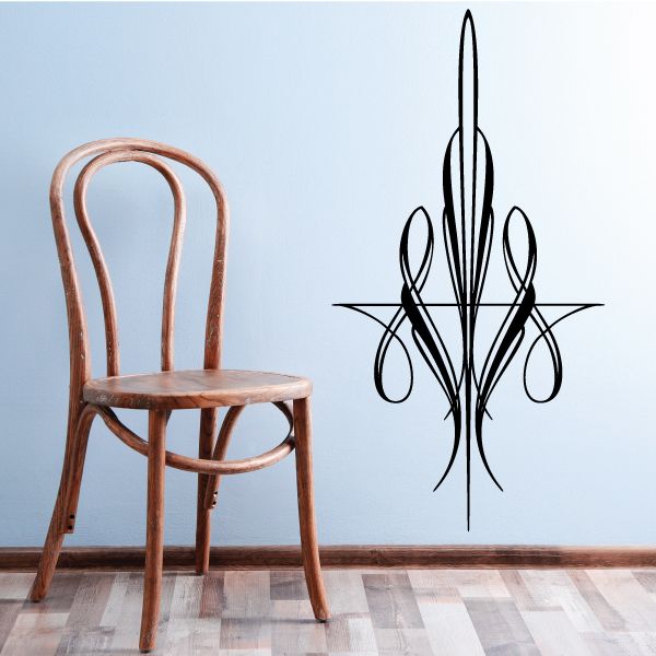 Fleur-de-lis vinyl decal, black ornamental spear and scroll design
