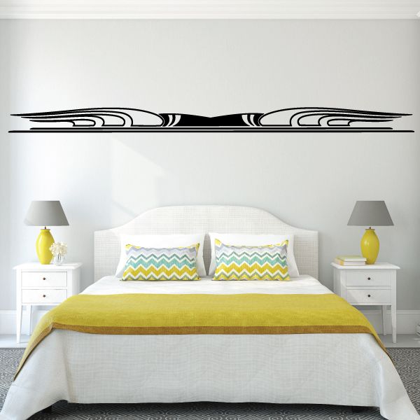 Black pinstripe vinyl decal with stylized racing stripe graphic, long horizontal layout.