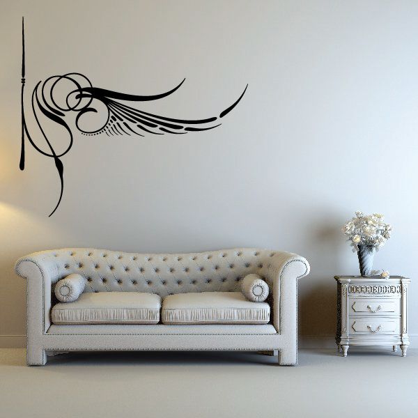 Vehicle pinstripe vinyl decal with black winged swirl design