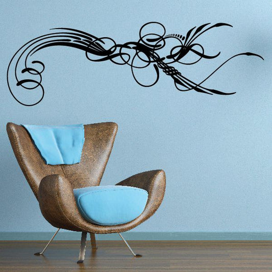 Vehicle pinstripe vinyl decal with black swirl and flame pinstripe design