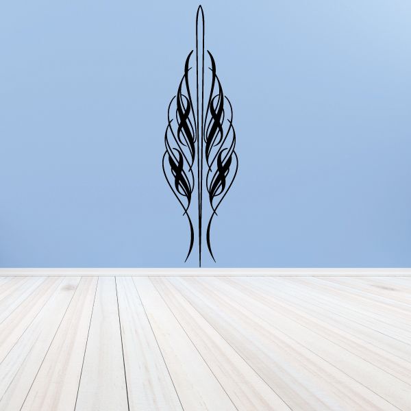 Black flame-style pinstripe vehicle vinyl decal, vertical tribal outline