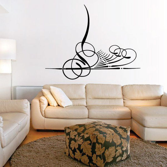 Black pinstripe vinyl wall decal with swirl circles and speed lines