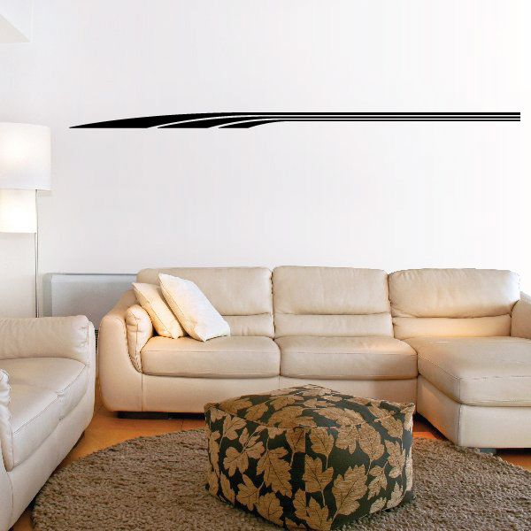 Vehicle pinstripe vinyl decal with long black horizontal stripe and swooping accent lines