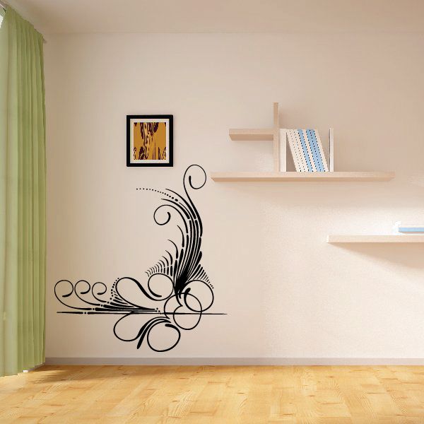 Black vinyl vehicle pinstripe decal with swirling circular floral scroll pattern
