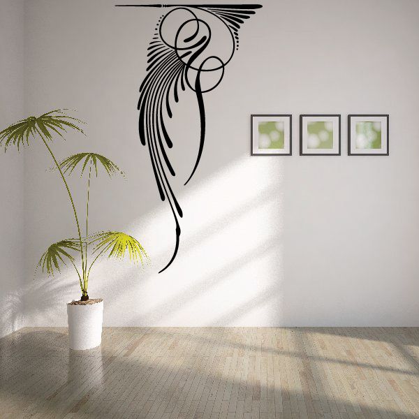 Black pinstripe vinyl wall decal with music-note swirl design