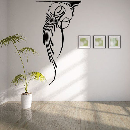 Black pinstripe vinyl wall decal with music-note swirl design