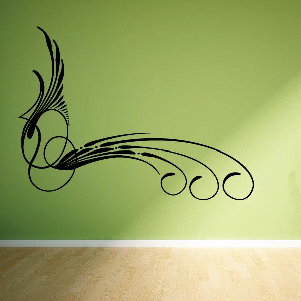 Vehicle pinstripe vinyl decal, black ornamental scroll flourish with curved lines
