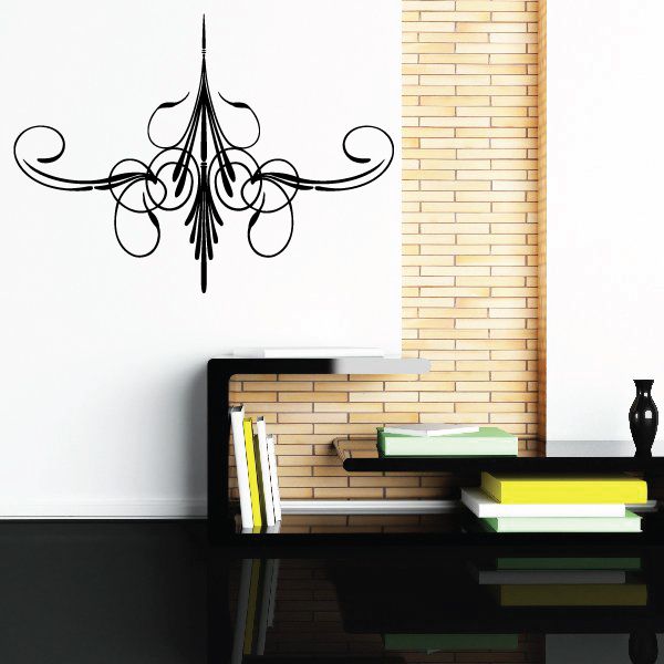 Black ornamental pinstripe vinyl decal with flowing swirl and central fin