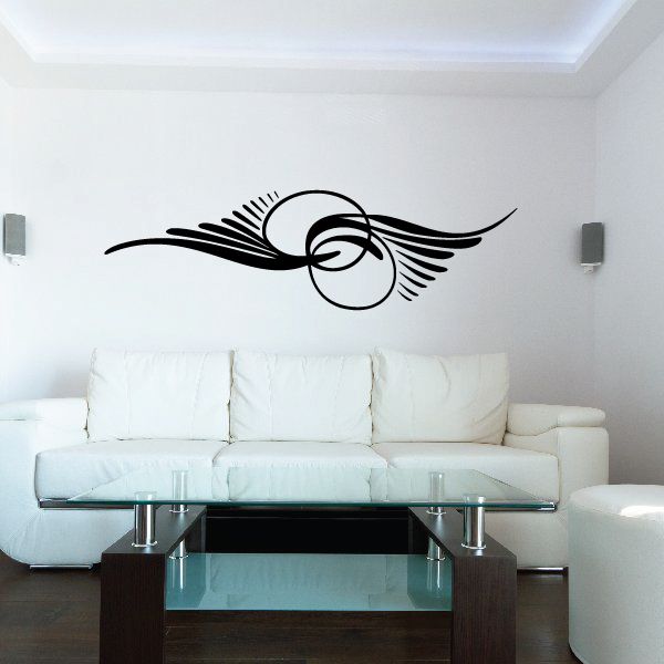 Black winged pinstripe vinyl decal with circular emblem