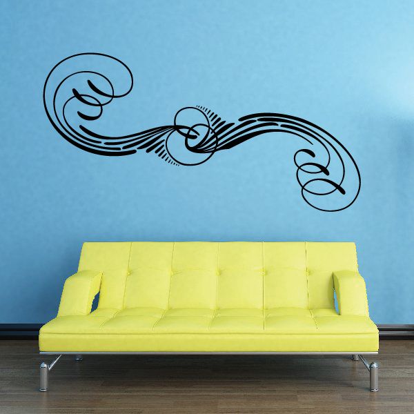 Ornate black pinstripe vinyl decal with curling swirl ends for vehicles