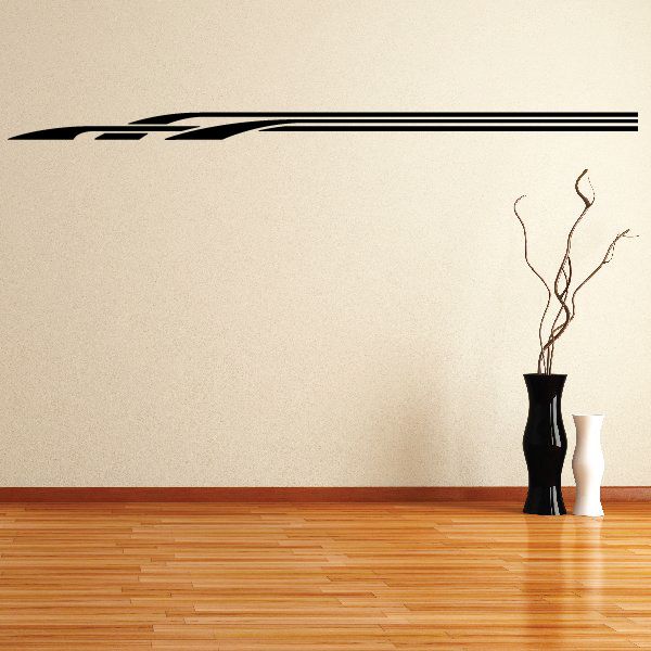 Vehicle pinstripe vinyl decal with black double stripes and angled swoosh