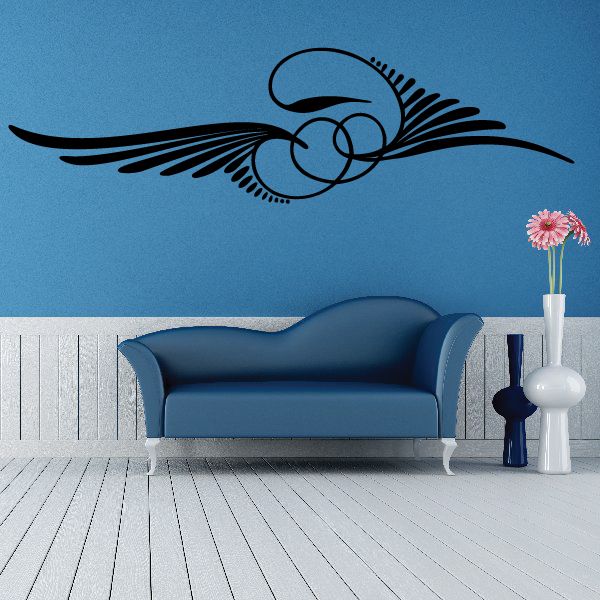 Vehicle pinstripe vinyl decal with black swirl and wing pinstripe design