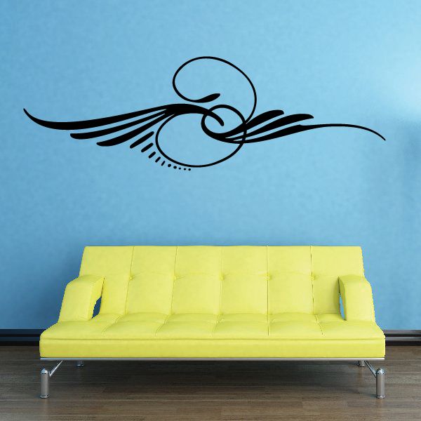 Black pinstripe vinyl vehicle decal with winged swirl graphic