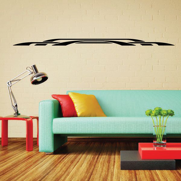 Vehicle pinstripe vinyl decal, black horizontal stripe with flame-like accents