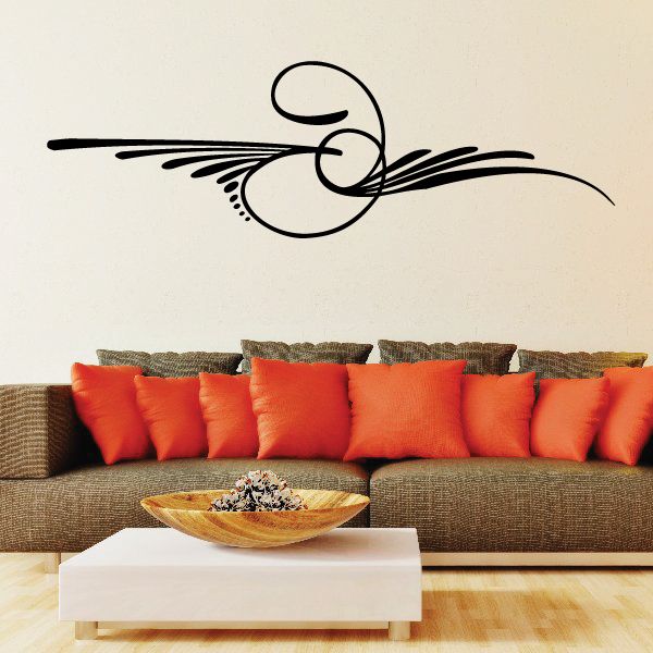 Pinstripe vinyl vehicle decal with black swooping swirl and curved lines