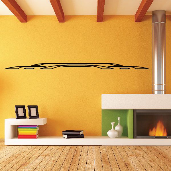 Black vehicle pinstripe vinyl decal with long swoosh design for wall