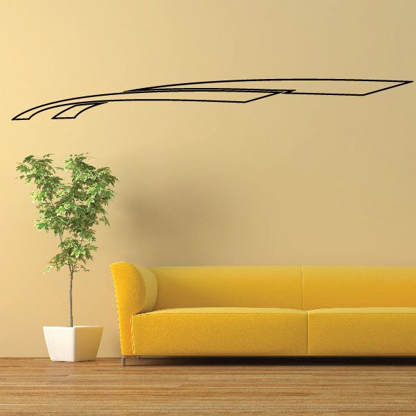 Vehicle pinstripe vinyl decal with long black swoosh stripe
