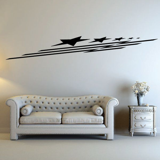 Vehicle pinstripe vinyl decal with black stripe and star arrow design