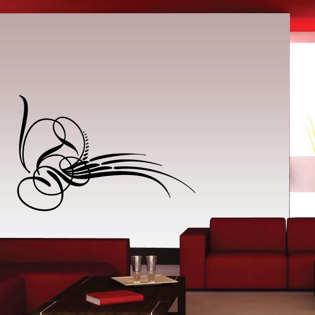 Vehicle pinstripe vinyl decal, black swirl and curved racing lines