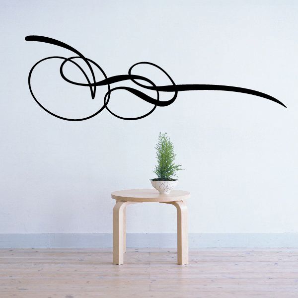 Black pinstripe vinyl decal with looping circle swirls and sweeping line.