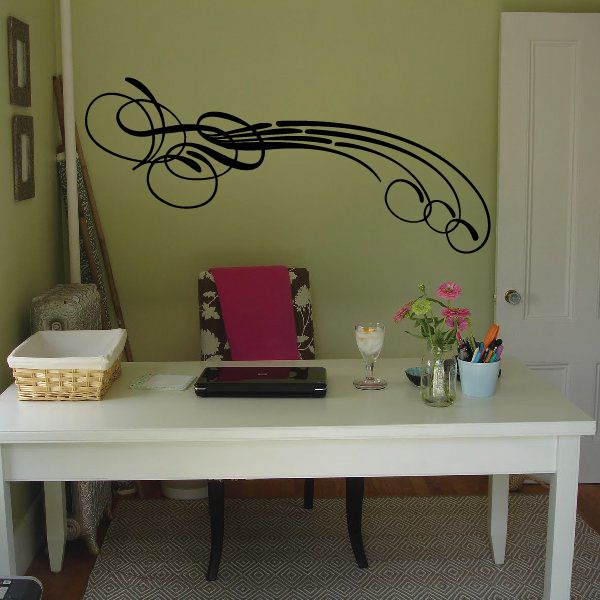 Vehicle pinstripe vinyl decal with black swirly racing stripe design