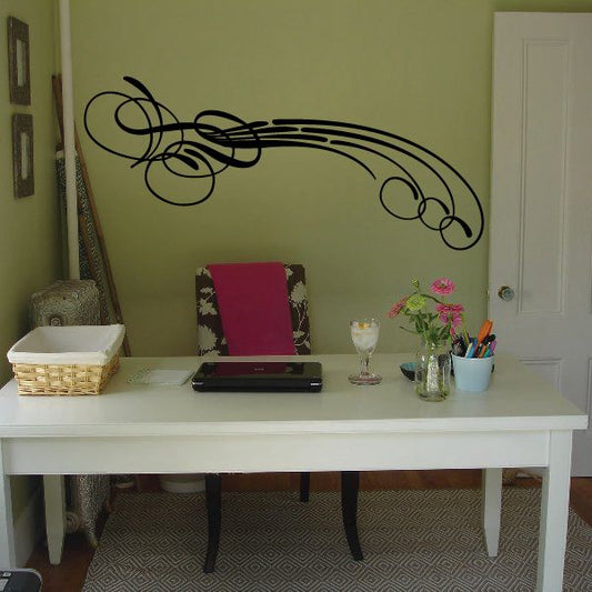 Vehicle pinstripe vinyl decal with black swirly racing stripe design