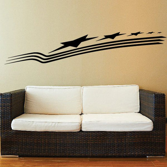 Black pinstripe vinyl decal with star and swoosh stripes on wall