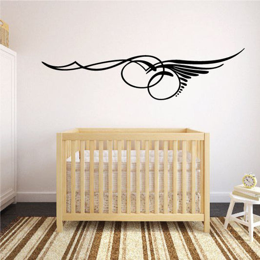 Vehicle pinstripe vinyl decal with winged circle and curved lines, black