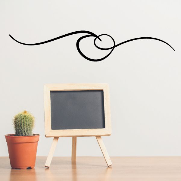 Vehicle pinstripe vinyl decal, black swoosh with central swirl