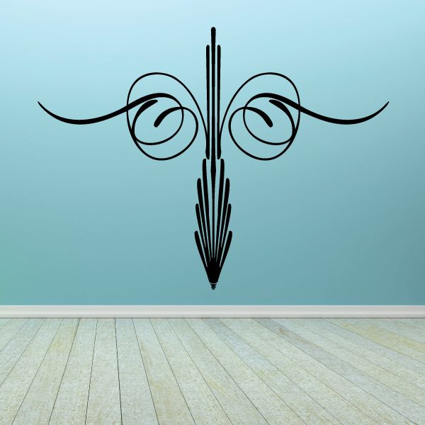 Black pinstripe vinyl decal with scroll swirl lines and pointed center